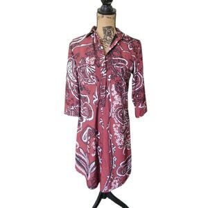 Size 4 eShakti Retro Paisley Brown & White Pullover Shirt Dress 3/4 Sleeve
